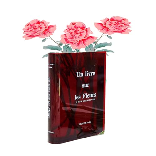 Acrylic Vase, Büchervase, Acryl Künstlerische Kulturelle Anordnung Buch Form Home Decor Blumenvase Für Blumen Schlafzimmer Geschenk Bücherregal(Rot,15x4x20cm) von Fiacvrs