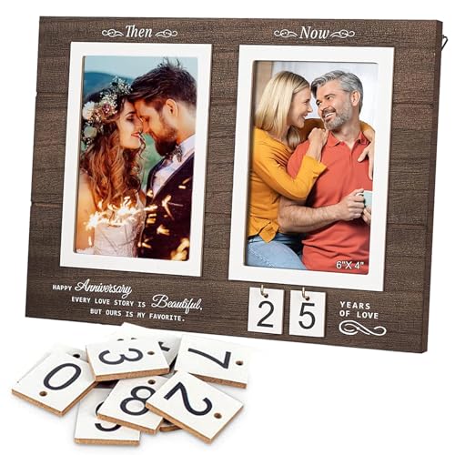 Personalisierter Bilderrahmen, Holz-Bilderrahmen, Jahrestags-Hochzeitsgeschenk für Ihn/sie/Paar, romantische Geschenke für 2 Fotos à 10,2 x 15,2 cm, 30 x 22 cm von Fiacvrs