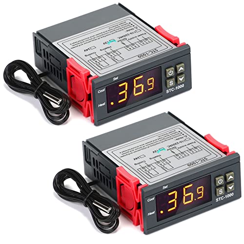 2 STC-1000 DC 12V 10A Digital Temperaturregler Celsius Digital Thermostat Allgemein Temperaturkalibrierung Temperaturwächter mit Sensor 2 Relaisausgang für Fermentation Luke Heizung Kühlung von Fiada