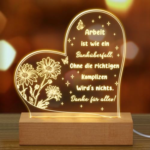 Fiada Danke Geschenke für Kollegin LED Lampe Acryl Nachtlicht Inspirierende Deko Abschiedsgeschenk für Kollegen Büro Arbeit Rente Arbeit ist wie ein Banküberfall Danke für alles von Fiada