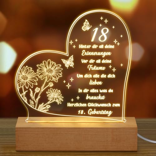 Fiada Geburtstag Frau Mann Geburtstagsgeschenke für 18 Acryl Nachtlicht mit Gravur 18. Geburtstag für Ehefrau Mama Freunde Ehemann Mutter Geschenkideen (18. Geburtstag) von Fiada