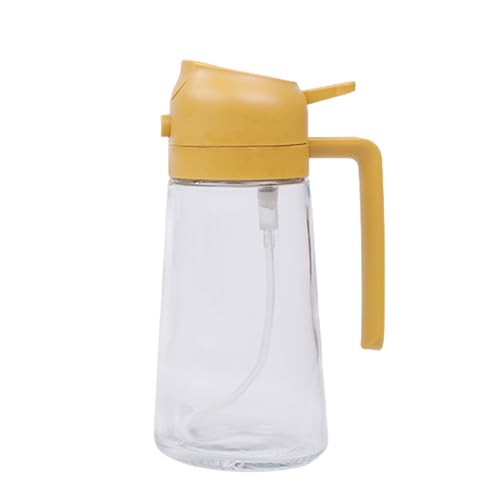 Fiauli 2-in-1-Ölsprühflasche, 470 ml, Glas-Ölspenderflasche, Sprühflasche mit Griff, Lebensmittelqualität, Olivenessig-Sprühflasche für Küche, Luftfritteuse, Salat, Backen, Grillen (gelb) von Fiauli