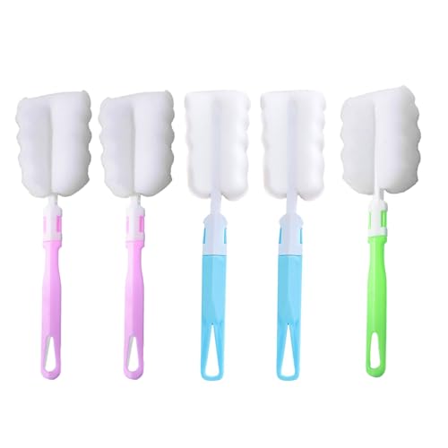 Fiauli Cup Bottom Cleaner 5pcs Langstreifen Schwammbürsten Set abnehmbare Flaschenreinigung für schmale Flaschen Brillen Tassen tragbarer Schrubben effektiv von Mischfarbe von Fiauli