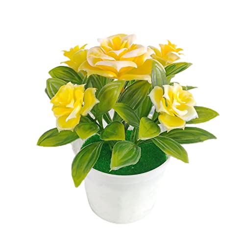 Fiauli Künstliche Blume mit Topf, kleine simulierte dekorative Topfpflanze, fällt nie leicht zu pflegende künstliche Kunststoffblume für Home Office Decor Gelb von Fiauli