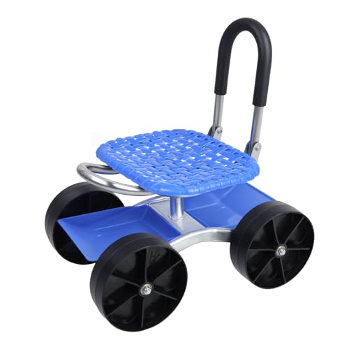Fiauli Rollender GartenSitz, Einstellbare Hölhe Utility Gartenhocker Mit Flachen Rädern, Faltbarer Fauler Sitzhocker, Pflücken Sie Den Rotations -Aktierungen mit Lagerregal Blau von Fiauli