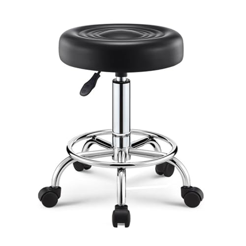 Fiauli Rollinghocker mit Rädern, 46-56 cm Höhenverstellbarer Schreibtisch Kleiner Hocker für Home Office, PU Leder runder Rolling Stuhl für Bar Spa Drafting Salon Arbeitsmassage Schwarz von Fiauli