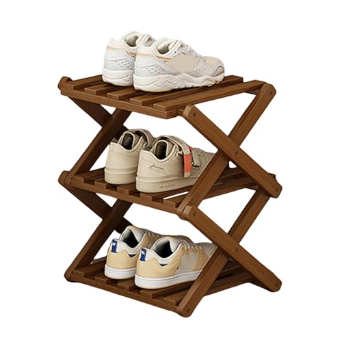 Fiauli Schuhe Aufbewahrungsregal Keine Montageschuh -Rack Holzklappschuhe Platz Sparer Schuhorganisator mit großer Kapazität Kaffee Vier Schicht von Fiauli