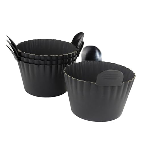 Fiauli Spülmaschine Safer Eierbecher Silikon Back leicht zu reinigen stapelbare hochtemperaturfeste Luft Fritteuchter Wilderer Mikrowelle wiederverwendbares Nicht-Stick-Muffinform Schwarz 4 Stück von Fiauli
