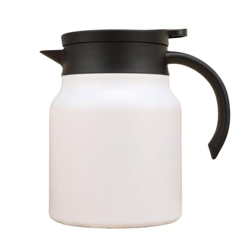 Fiauli Teekanne mit integriertem Filter Langlebiger Temperaturverriegeltopf Edelstahl Thermal 1000 ml Isolierte abtrennbare V-förmige Ausgänge Easy-Pour-Design Weiß 1000ml von Fiauli