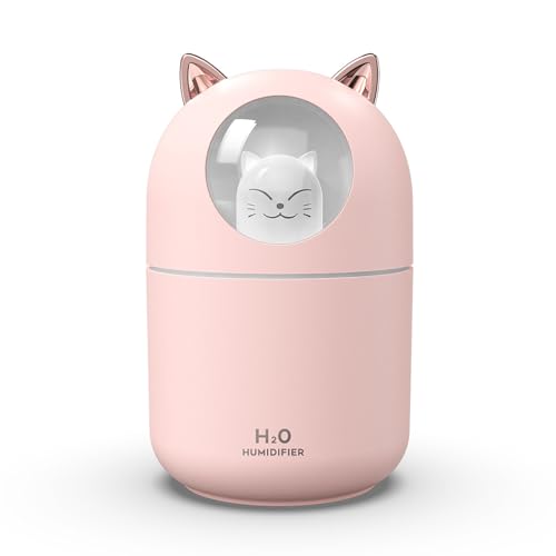 Fiauli USB angetriebene Luftbefeuchterkatze mit großer Kapazität 2 Sprühmodi automatisch Niedrig-Nacht-Licht tragbarer Luftdiffusorreiniger für Desktop Rosa von Fiauli