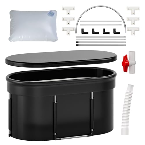 Ovale Eisbad Wanne mit Abdeckung 110 x 60 x 55cm, tragbare kalte Tauchwanne, Eisbad Wasserkühler, kalte Tauchwanne für Outdoor & Indoor Recovery (Schwarz) von Fiauli
