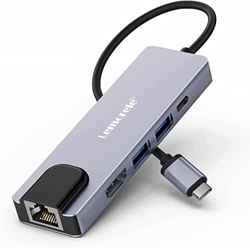 FiberGlobal Dock Station USB C Hub mit Ethernet - 5 in 1, Aluminium Space Adapter USB C Hub mit HDMI 4K, 2 USB 3.0, Schnellladung von FiberGlobal