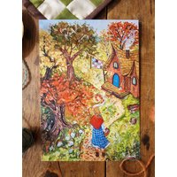 A5 Kunstdruck - Pilzsuppe Gemütliche Strickillustration Herbstliche Volkskunst von FibreValleyArt