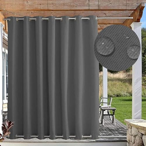 Outdoor Vorhänge Sonnenschutz, Outdoor Vorhang Wetterfest mit Ösen Oben und Unten, Outdoor Gardinen Wasserdicht Windschutz Blickdicht für Pavillon, 1 Stück, Dunkelgrau, B183xH259cm von FicaRico