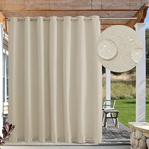 Outdoor Vorhang Wasserdicht Winddichte Outdoor Vorhänge Wetterfest mit Ösen Oben und Unten, Sonnenschutz Blickdicht Outdoor Vorhang für Pavillon Garten, 1 Stück, Biscotti Beige, B135xH183cm von FicaRico