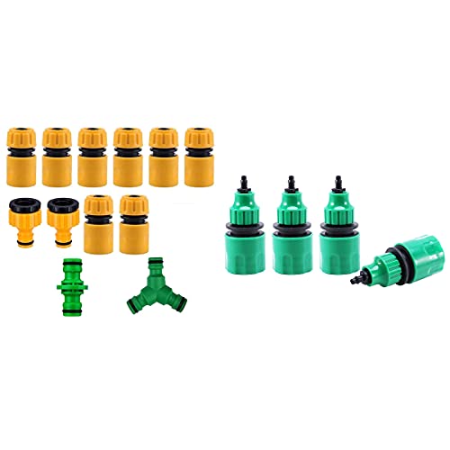 Ficher 4 Stück Gartenschlauch-Rohr-Einwegadapter, Wasserhahn-Anschluss mit 12 Stück Kunststoff-Gartenschlauch-Wasserhahn-Anschluss-Set von Ficher