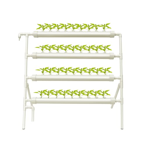 Fichiouy 36 Löcher Hydroponik Anzuchtsysteme, 4 PVC Rohre Hydroponic Pflanzenanbau System Kit, Hydroponische Erdlose Grow Set, Hydrokulturanlagen für Haus Balkon Garten Balkongemüse von Fichiouy