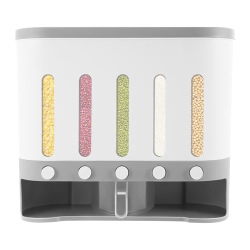 Fichiouy An der Wand befestigter Streusel-Spender für trockene Lebensmittel, 5-Gitter-10-Liter-Aufbewahrungsspender, Trockenfutter-Obst-Aufbewahrungsbox für Zuhause und Küche von Fichiouy