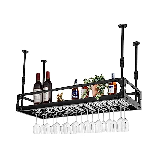 Fichiouy Deckenregal Hängende Lagerregale, Decke Weinglasregale, Schwimmende Regale Für Küchenbar Restaurant, Weinregal Mit Leitplanke Für Bars/Restaurants/Küchen(100 * 35 * 35-55 cm) von Fichiouy