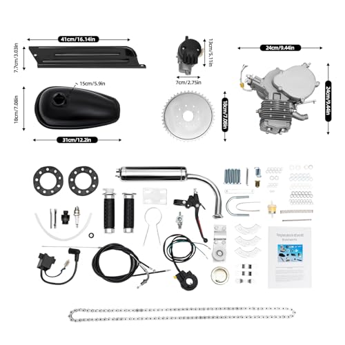 Fichiouy Fahrradmotor-Kit, 80CC 2-Takt Benzin Hilfsmotor Bike Engine Satz, 75 dB CDI-Zündung Luftgekühlter Fahrrad Engine Conversion Kits, für die meisten 26/28 Fahrräder von Fichiouy