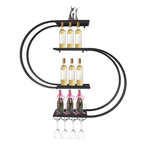 Fichiouy Weinregal Wand Metall, Wandmontage Wine Display-Ständer mit Gläserhalter, 4-stöckige Weinregal Metall, für Bars, Wohnzimmer, Küche, Restaurant, 120x20x120cm schwarz Fichiouy Weinregal Wand Metall, Wandmontage Wine Display-Ständer mit Gläserhalter, 4-stöckige Weinregal Metall, für Bars, Wohnzimmer, Küche, Restaurant, 120x20x120cm schwarz von Fichiouy