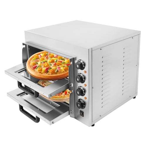 Fichiouy elektrischer Profi-Pizzaofen, Pizzaofen 3000W Doppeldeck für Pizza und Brot, unabhängige Ober- und Untertemperatur bis 350℃ auf jeder Schicht,60-Minuten-Timer von Fichiouy