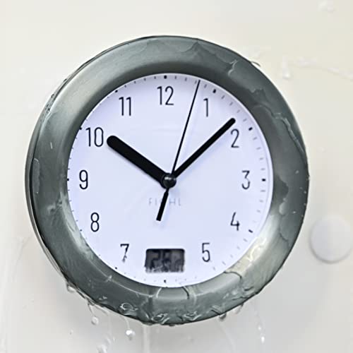 Fichl Alias 17cm Badezimmeruhr - Duschuhr mit Saugnapf - Wanduhr in Weiß, Silber, Militärgrün, Beige und Klein Blau - Aluminium und Metall Baduhr zum Hängen von Fichl