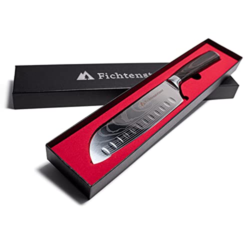 Fichtensteiner Santoku Chef Messer, Profi Kochmesser aus Edelstahl, Klingenlänge 18 cm, scharfes Küchenmesser mit Holzgriff, japanisches Messer von Fichtensteiner
