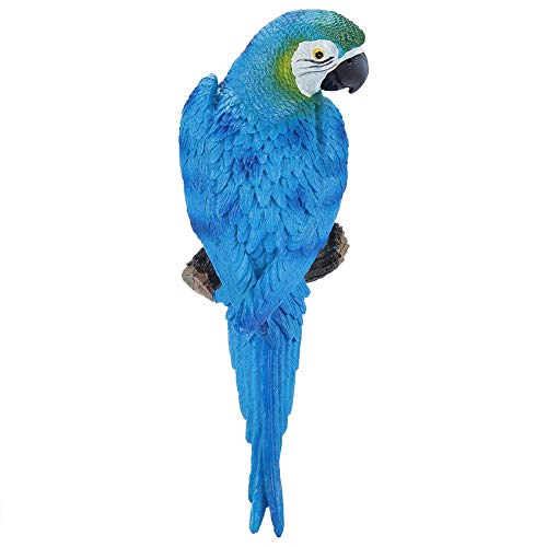 Fictor Gartenfiguren Papagei, Simulation Papagei Spielzeug, Harz lebensechte Vogel Ornament Figur Papagei Modell Spielzeug Garten Skulptur Wand Dekor für Garten Balkon Baum(blau Links) von Fictor