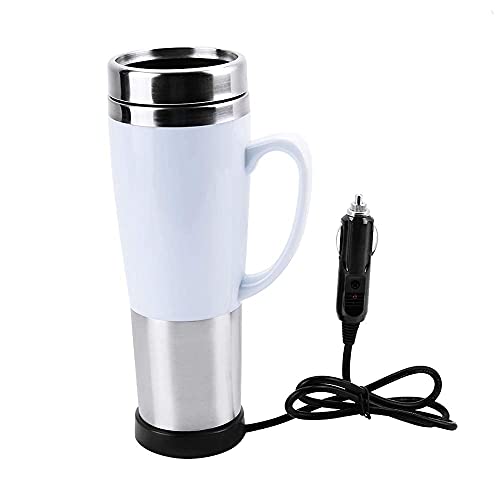 Auto elektrische Wärme Tasse - 12V elektrische wasserisolierte Auto Tasse Reise Heizung Tasse Wasserkocher für heißen Kaffee Milch Tee(Weiß) von Fictory