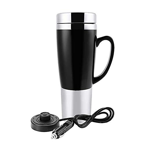 Auto elektrische Wärme Tasse - 12V elektrische wasserisolierte Auto Tasse Reise Heizung Tasse Wasserkocher für heißen Kaffee Milch Tee(schwarz) von Fictory