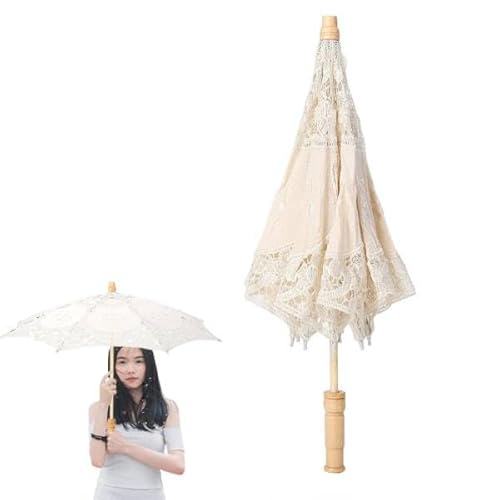 Spitze Regenschirm, Spitze Sonnenschirm Regenschirm, Handgemachte Regenschirm Spitze Blumenstickerei Sonnenschirm Hochzeit Braut Fotografie Sonnenschirm für Hochzeit Feier Fotografie Prop(L-Beige) von Fictory