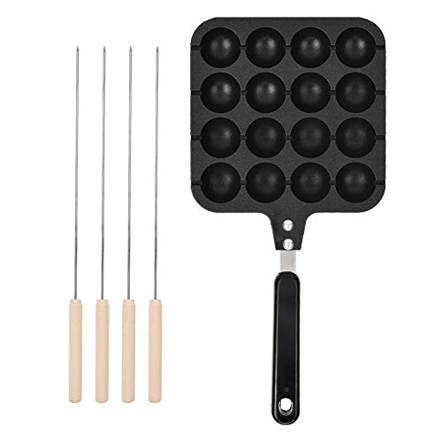 Takoyaki Grillpfanne, 16 Löcher Takoyaki Pfanne, Antihaft-Takoyaki Grillpfanne Platte Backform Takoyaki Maker mit 4 Backnadeln für DIY Octopus Ball von Fictory
