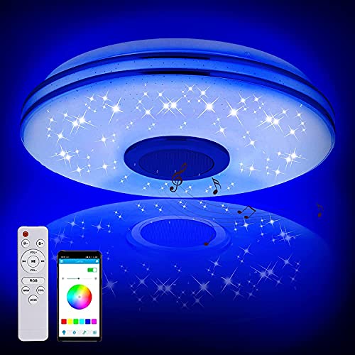 LED Deckenleuchte Dimmbar mit Bluetooth Lautsprecher,36W Deckenlampe Lautsprecher mit Fernbedienung und APP-Steuerung,RGB Farbwechsel, Musikwiedergabe, Lampe für Kinderzimmer，Schlafzimmer,Wohnzimmer von Fidapix