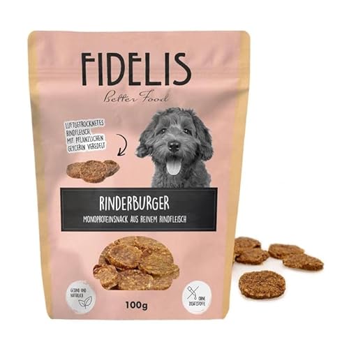 Fidelis - Rinderburger Häppchen für Hunde 100g - Luftgetrocknete Hunde Leckerlis aus 100% natürlichen Rohstoffen von Fidelis