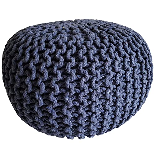 Fides Sitzhocker Strickhocker aus Baumwolle Grobstrick Optik handgefertigt nutzbar als Bodenkissen & Sitzpouf 45 cm Ø blau von Fides