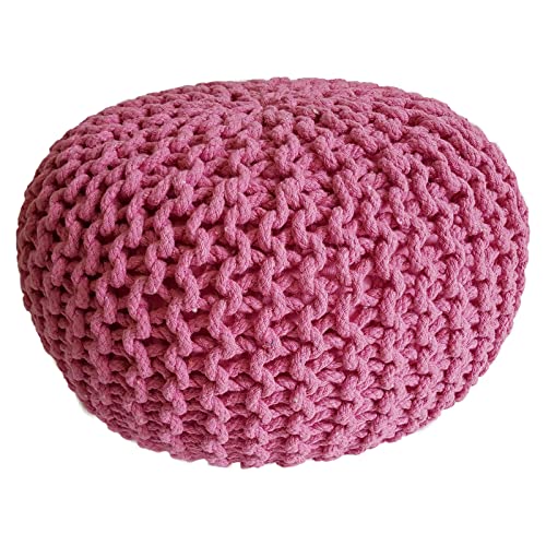 Fides Sitzhocker Strickhocker aus Baumwolle Grobstrick Optik handgefertigt nutzbar als Bodenkissen & Sitzpouf 45 cm Ø pink von FIDES