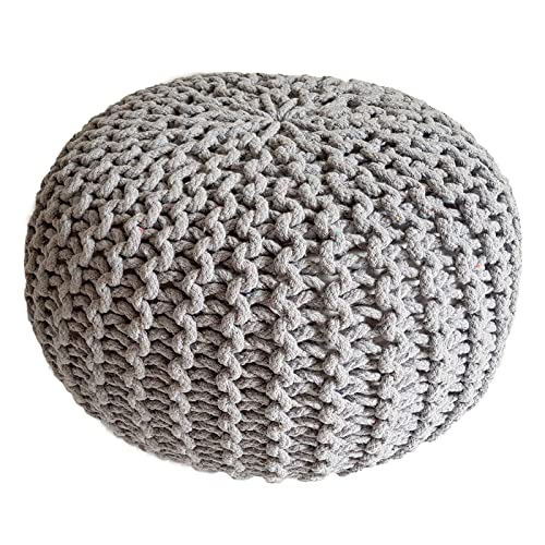 Fides Sitzhocker Strickhocker aus Baumwolle Grobstrick Optik handgefertigt nutzbar als Bodenkissen & Sitzpouf 45 cm Ø hellgrau von Fides