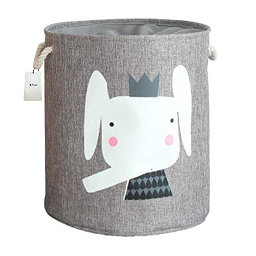 Fieans Faltbare Wäschekorb Groß Stoff Aufbewahrungskorb Kinderzimmer Spielzeug Korb Tiermuster Wäschesammler mit Kordelzug-Verschluss,Grau Elefant von Fieans