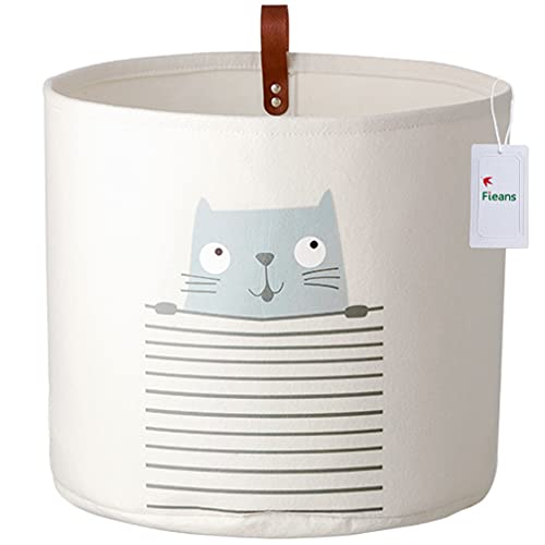 Fieans Filz Aufbewahrungskorb Kinder Spielzeug Aufbewahrungsbox Organizer Faltbare Baby Wäschekorb Kinderzimmer Deko Filzkorb mit PU Griff - Katze von Fieans