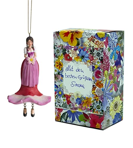 Fiebiger Floristik Blumenfee für Mädchen, Alpine Rose zum Aufhängen – Figur Blume – Skulptur von Blumen – mit Geschenkbox von Fiebiger Floristik