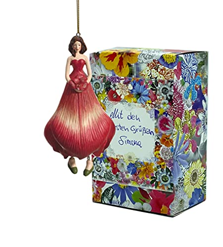 Blumen-Mädchen Amaryllis zum Hängen Elfen-Dekofigur Flower Fairy Figur Blumenfigur Skulptur Blumenkinder in Geschenk-Box von Fiebiger Floristik