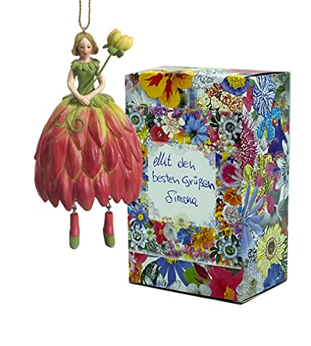 Blumen-Mädchen Dalie zum Hängen Elfen-Dekofigur Flower Fairy Figur Blumenfigur Skulptur Blumenkinder in Geschenk-Box von Fiebiger Floristik