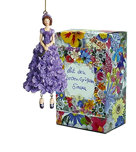 Blumen-Mädchen Flieder zum Hängen Elfen-Dekofigur Flower Fairy Figur Blumenfigur Skulptur Blumenkinder in Geschenk-Box von Fiebiger Floristik