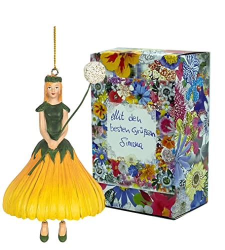 Fiebiger Floristik Blumenfee für Mädchen Löwenzahn zum Aufhängen – Blumenfigur – Skulptur von Blumen – mit Geschenkbox von Fiebiger Floristik