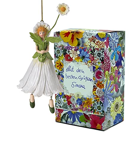 Blumen-Mädchen Margerite zum Hängen Elfen-Dekofigur Flower Fairy Figur Blumenfigur Skulptur Blumenkinder in Geschenk-Box von Fiebiger Floristik