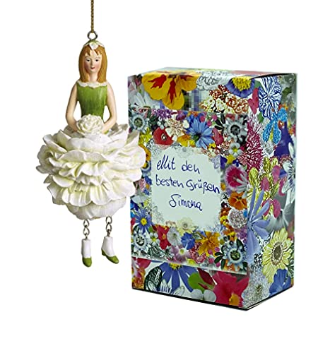 Blumen-Mädchen Pfingstrose weiß zum Hängen Elfen-Dekofigur Flower Fairy Figur Blumenfigur Skulptur Blumenkinder in Geschenk-Box von Fiebiger Floristik