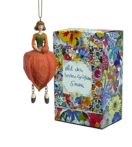 Blumen-Mädchen Physalis zum Hängen Elfen-Dekofigur Flower Fairy Figur Blumenfigur Skulptur Blumenkinder in Geschenk-Box von Fiebiger Floristik