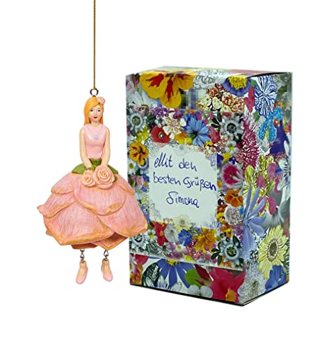 Fiebiger Floristik Blumenfee für Mädchen, Rosa zum Aufhängen, mit Motiv Elfen und Blumen, in Geschenkbox von Fiebiger Floristik