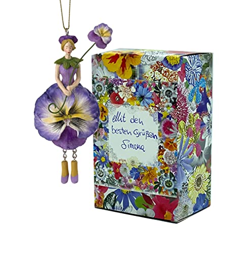 Blumen-Mädchen Stiefmütterchen zum Hängen Elfen-Dekofigur Flower Fairy Figur Blumenfigur Skulptur Blumenkinder in Geschenk-Box von Fiebiger Floristik